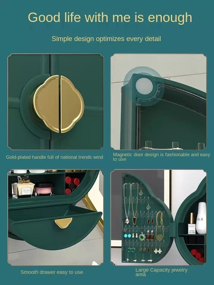 Self Adhesive Dust Proof Storage Box, Walnut Bathroom Jewelry Storage Box, Bathroom Wall-mounted Makeup Organizer, Punch-free Necklace Earring Storage Rack, Perforated Free Cosmetic Dustproof Waterproof Rack Self Adhesive Dust Proof Storage Box, Walnut Bathroom Jewelry Storage Box, Bathroom Wall-mounted Makeup Organizer, Punch-free Necklace Earring Storage Rack, Perforated Free Cosmetic Dustproof Waterproof Rack